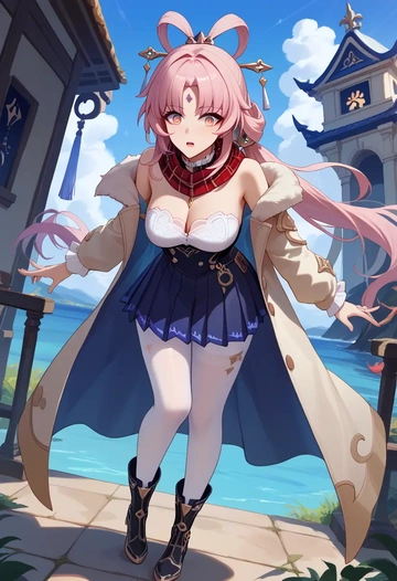 star rail,fu xuan,winter,student uniform,fur-trimmed coat  - AI generated anime art